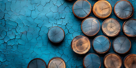 Empathy symbol on wooden circles against blue background with copy space Business and psychological concept. Concept Empathy, Symbol, Wooden Circles, Blue Background, Copy Spaceの素材