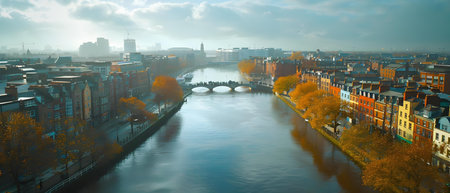 Aerial Perspective of Dublin Captured with DJI Mavic Drone at Meters Altitude. Concept Drone Photography, Aerial Views, Dublin Cityscape, DJI Mavic, High Altitude Shotsの素材