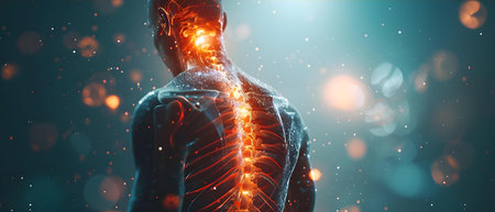 Person experiencing lower back pain due to sciatica nerve pain. Concept Back pain management, sciatica pain relief, nerve pain remedies, lower back exercisesの素材