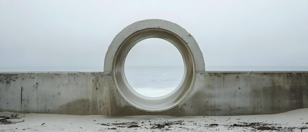Abstract Background with Large Round Concrete Pipe Hole Against White for Text or Design. Concept Abstract Background, Large Concrete Pipe Hole, White Space Text, Design Conceptの素材