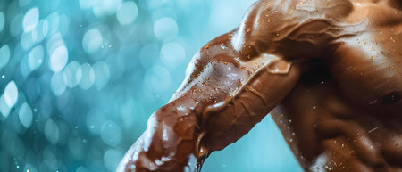 Anatomical Closeup of a Strong and Fit Arm Demonstrating Muscle Definition and Exercise Effects. Concept Fitness, Anatomy, Strength Training, Exercise Physiologyの素材