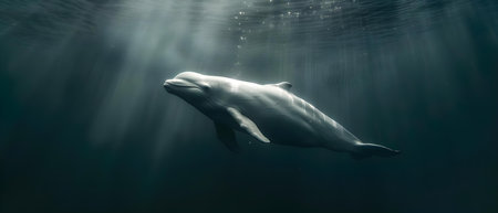 Graceful Beluga in Minimalist Aquatic Ballet. Concept Aquatic Ballet, Beluga Whale, Graceful Movements, Minimalist Choreographyの素材
