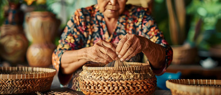 Indonesian Artisan Weaves Heritage with Mangrove Leaves #AncestralCrafts #CulturalTradition. Concept Craftsmanship, Cultural Heritage, Artisan Techniques, Sustainable Materials, Traditional Weavingの素材