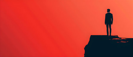 Brave Entrepreneur Faces Goliaths in Bold Stand. Concept Business Strategy, Competitor Analysis, Risk Managementの素材