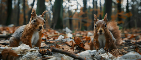 Squirrels Amidst Litter - A Stark Nature vs Plastic Contrast. Concept Nature vs Plastic, Squirrel Photographs, Litter Awarenessの素材