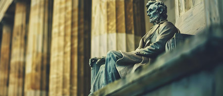 Serene Gaze of Lincoln: A Quiet Tribute in DC. Concept Historical Landmarks, Photography, Washington DC, Presidential Monuments, Serenityの素材