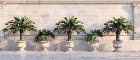 Palm Harmony: Urban Oasis in Stone Vessels. Concept Outdoor Photoshoot, Urban Oasis, Stone Vessels, Palm Trees, Tropical Decorの素材