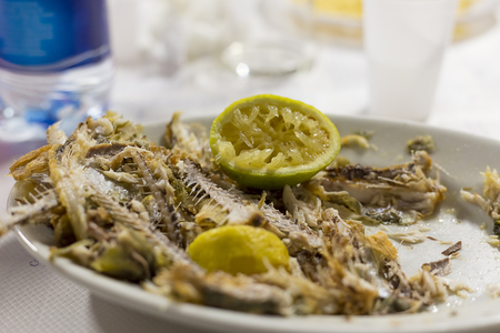 fishbone with squeezed lemonの写真素材