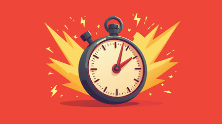 Stopwatch on a red background. Vector illustration in flat style.