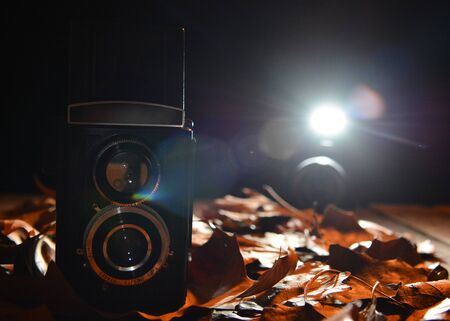 Retro design photo camera, still life photoの写真素材