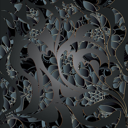 Dark black paisley pattern.のイラスト素材