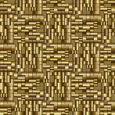 Gold 3d check geometric seamless pattern. Abstract vector textured background. Golden ornaments with tiled squares and rectangles. Ornate surface texture design for wallpaper, fabric, prints, swatchのイラスト素材