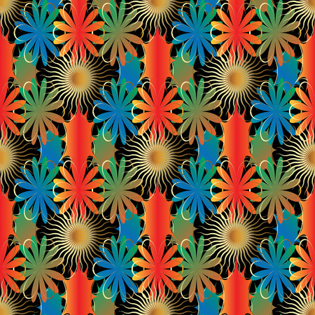 Floral abstract colorful seamless pattern. Bright multicolor flourish background, fabric, wallpaper.のイラスト素材
