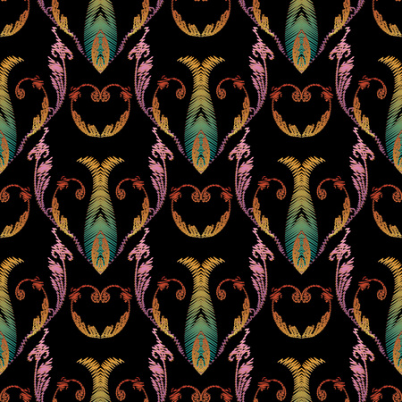 Vintage floral damask style embroidery seamless patternのイラスト素材