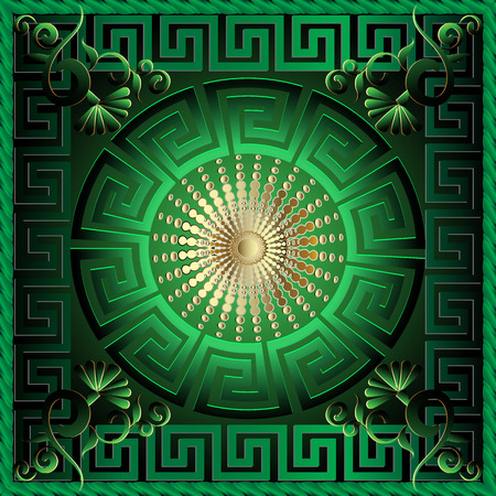 Greek 3d square panel pattern. Floral green vector background.のイラスト素材