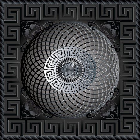 Greek 3d square panel pattern. Modern dark black vector background.のイラスト素材