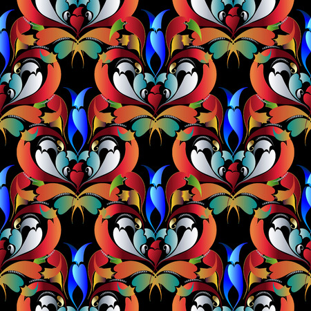 Colorful abstract paisley seamless pattern. Vector floral bright background. Hand drawn paisley flowers, leaves, curves, swirls. Vintage ethnic ornaments. Luxury design for fabric, wallpapers, print.のイラスト素材