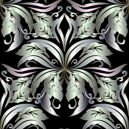 Ornate 3d Baroque seamless pattern. Floral vintage ornamental vector background. Abstract flowers, scroll leaves, beautiful damask ornaments in baroque victorian style. 3d Wallpaper. Fabric. Textile.のイラスト素材