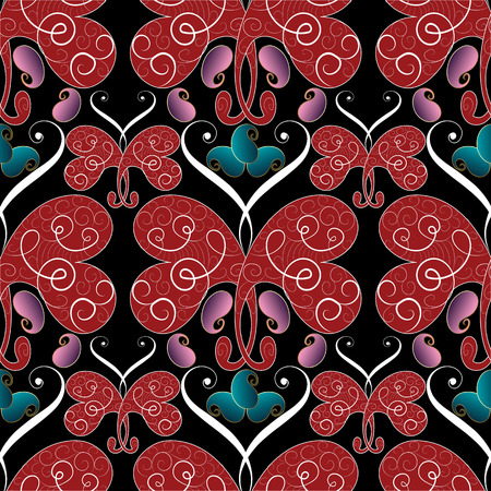 Vintage butterflies seamless pattern. Black floral background wallpaperのイラスト素材