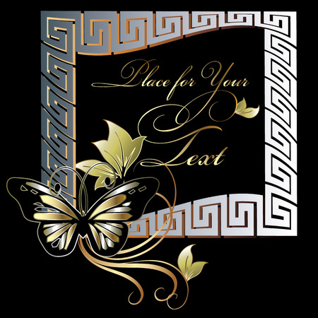 Gold floral greek key meander frame. Place for your textのイラスト素材