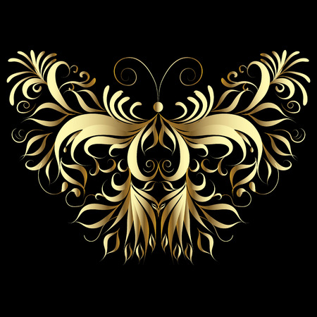 Gold butterfly. Vector illustration. Patterned vintage design.のイラスト素材