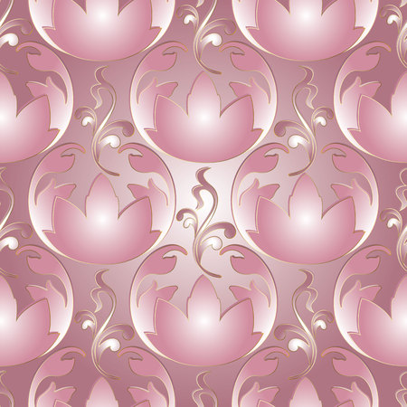 3d flowers. Baroque seamless pattern.のイラスト素材