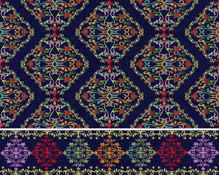 Damask Baroque seamless pattern and border. Set.のイラスト素材