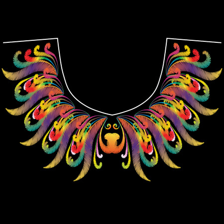 Floral colorful embroidery neckline pattern.のイラスト素材