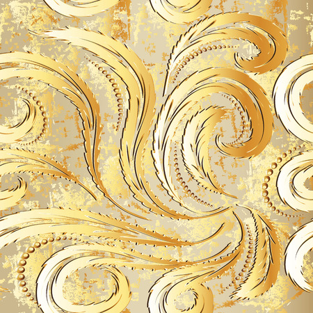 Vintage gold Baroque 3d vector seamless pattern.のイラスト素材