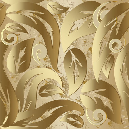 Gold vintage Baroque 3d vector seamless pattern.のイラスト素材