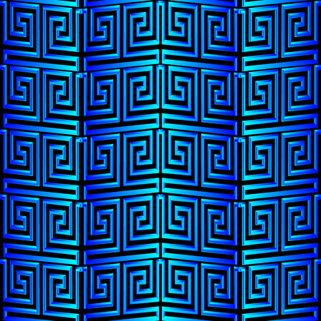 3d blue greek vector seamless pattern. Modern textured ornamental background. Geometric ornament. Greek key, meanders. Surface texture. Decorative ornate design. For wallpapers, panel, fabric, printsのイラスト素材