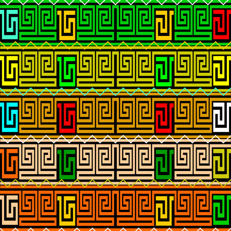 Meanders greek key borders vector seamless patterm. Colorful ornamental ancient zigzag background. Geometric abstract tribal ornament. Decorative modern border design. For wallpapers, fabric, printsのイラスト素材