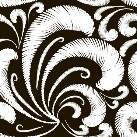 Embroidery vector black and white vintage seamless pattern. Floral monochrome tepestry background. Grunge texture. Embroidered hand drawn ornament with swirls, curves, paisley flowers. Textured designのイラスト素材