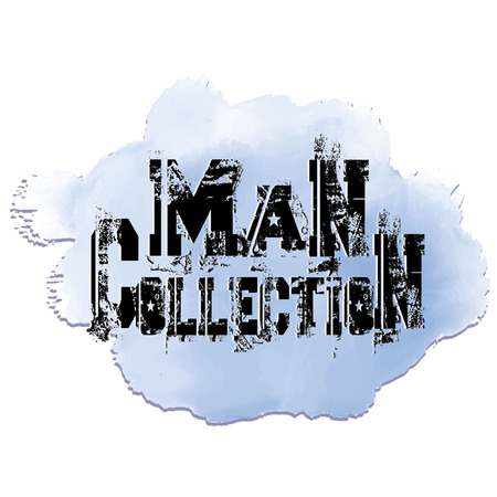 Man collection. Grunge decorative 3d lettering , phrase , text. White background with watercolor spot. Grungy modern letters. Trendy design. For marketing, selling, prints, banners, label.のイラスト素材