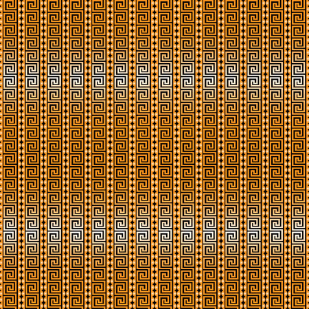 Decorative ornamental striped greek vector seamless borders pattern. Bright colorful patterned geometric background. Repeat textured backdrop. Greek key meanders vertical stripes, borders, ornamentのイラスト素材