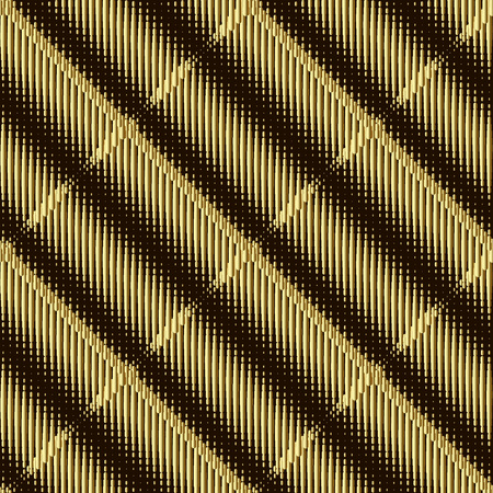 Halftone 3d gold vector seamless pattern. Textured tartan background. Grunge gradient repeat backdrop. Diagonal dotted stripes. Surface geometric modern ornament. Ornate grungy striped designのイラスト素材