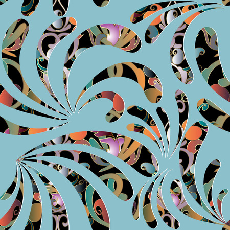 Colorful 3d floral Paisley seamless pattern. Vector ornamental vintage background. Beautiful repeat surface backdrop. Modern decorative ethnic style hand drawn ornament with elegance paisley flowersのイラスト素材