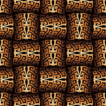 Modern surface 3d greek vector seamless pattern. Ornamental textured luxury background. 3d wallpaper. Ancient creative greek key meanders wicker ornament. Geometric wave shapes. Elegant ornate designのイラスト素材