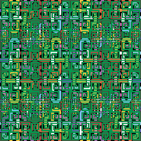Abstract colorful greek vector seamless pattern. Ornamental geometric celtic style knots background. Greek key meanders ancient labyrinth maze ornament. Modern decorative design. Endless texture.のイラスト素材