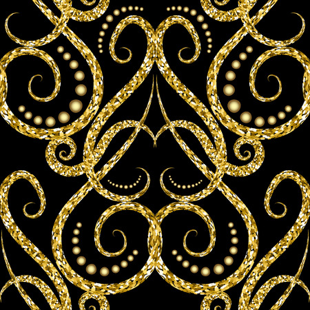 Gold glitter Vintage ornamental vector seamless pattern. Arabic style patterned  ornate background. Repeat damask glittering backdrop. Arabesque floral glitters ornament. Modern luxury grunge designのイラスト素材