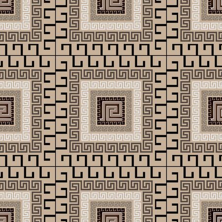 Geometric checkered greek style vector seamless pattern. Ornamental modern abstract background. Repeat backdrop in pastel colors. Geometry shapes, squares, curves, lines. Greek key meander ornamentsのイラスト素材