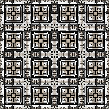 Greek geometric vector seamless pattern. Ornamental checkered abstract background. Repeat tribal ethnic backdrop. Greek key meander plaid tartan ornament. Modern decorative design for prints, fabric.のイラスト素材