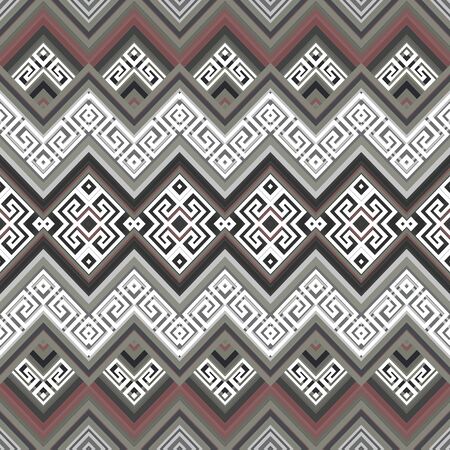 Zigzag vector seamless border pattern. Ornamental geometric greek background. Repeat abstract ethnic tribal style elegant backdrop. Grek key meanders ornament. Zig zag lines, stripes, shapes, bordersのイラスト素材