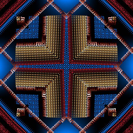 Colorful textured 3d greek vector seamless pattern. Surface geometric ornamental background....