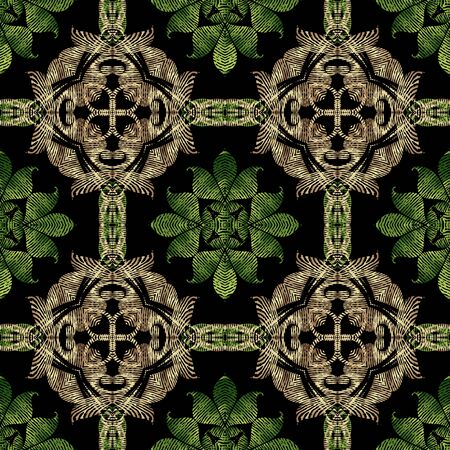 Textured Baroque 3d seamless pattern, Vector grunge background. Modern repeat grungy ornate...