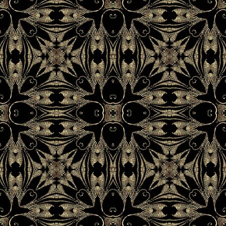 Textured gold vintage 3d seamless pattern, Vector grunge baroque background. Modern repeat grungy...