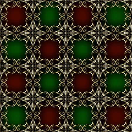 Textured gold 3d arabesque seamless pattern. Vector ornamental tapestry background. Embroidery style...