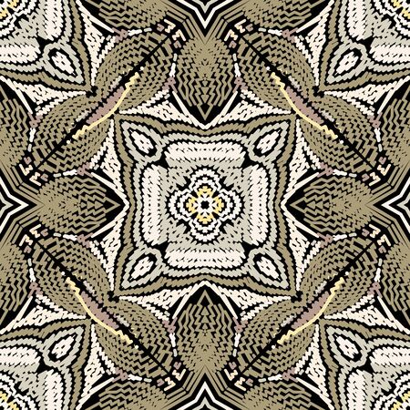 Textured zigzag lines vector seamless pattern. Tribal ethnic style carpet background. Repeat...