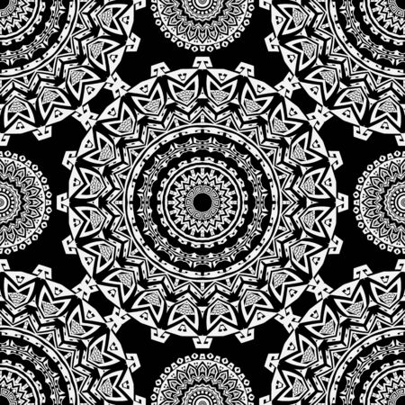 Greek round mandalas seamless pattern. Vector greek key meanders ornament. Tribal patterned background. Ornamental ethnic decorative design. Repeat backdrop. Elegant beautiful ornaments. Folk styleのイラスト素材