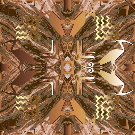 Egyptian seamless pattern. Textured ornamental rough background. Vector graphic illustration. Ancient hieroglyphs style ornament with gold birds, symbols, zigzag lines, signs, shapes. Abstract designのイラスト素材